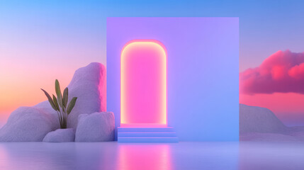 Poster - A luxurious ambient composition with flowing soft forms and gently diffused neon accents,