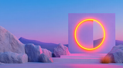 Poster - A luxurious ambient composition with flowing soft forms and gently diffused neon accents,