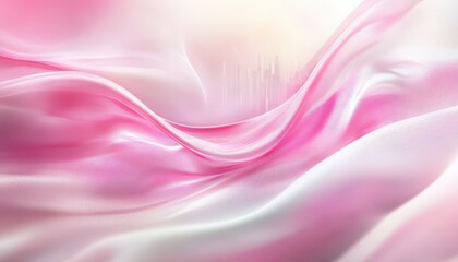 Poster - Pink and White Flowing Fabric with Cityscape Background