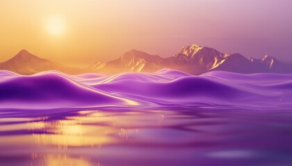 Aufkleber - Purple And Orange Sunset Over Calm Water With Reflective Mountains