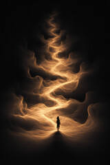 Poster - A cascade of soft luminous streams flowing through an abstract path of continuous blur,