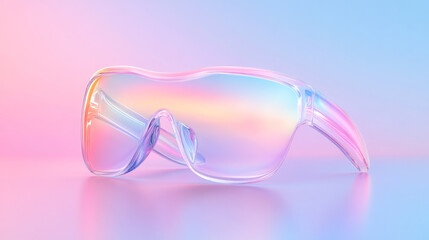 Poster - A futuristic holographic interface design built from mirrored geometry and saturated neon light,