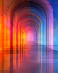 Poster - An architectural digital grid in radiant symmetry, enhanced by saturated color tones and flowing