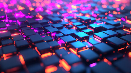 Aufkleber - An immersive symmetry of modular tech forms, illuminated by radiant shades of blue, magenta, and