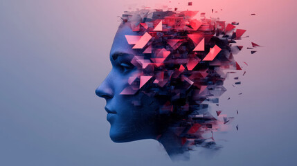 Aufkleber - A techno-organic hybrid portrait, where glowing geometric fragments create a perfectly symmetrical