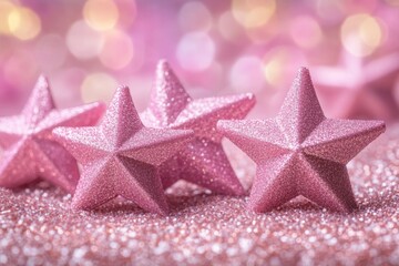 Aufkleber - Decorative pink glitter stars on a shimmering background create a captivating festive atmosphere during a celebration