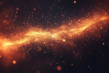 Poster - Galactic dust and glowing particles swirling in an orange cosmic expanse at night