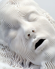 Poster - A high-resolution 3D head built from digital tessellations, revealing complex emotional geometry,