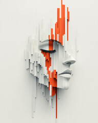 Poster - A surreal digital rendering where a human face dissolves into intricate 3D geometries,
