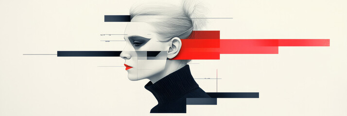 Aufkleber - A conceptual portrait where facial features are reimagined as clean-cut geometric planes and