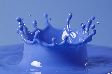 Aufkleber - Blue paint splash creates an artistic crown shape on a smooth surface under bright light