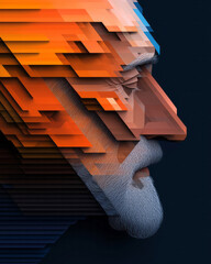 Poster - A digital human visage composed entirely of shifting geometric surfaces and light-infused symmetry,