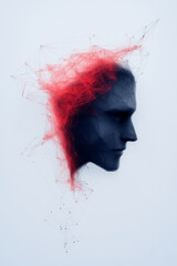 Poster - A sharp-edged digital mask made of interlocked polygons and soft glowing lines representing neural