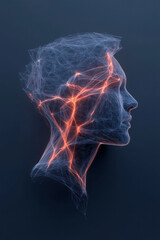 Aufkleber - A sharp-edged digital mask made of interlocked polygons and soft glowing lines representing neural