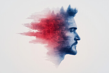 Aufkleber - A visual fusion of machine and mind abstract head shaped by intelligent geometry and vibrant