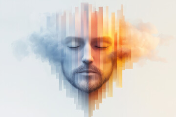 Aufkleber - A visual fusion of machine and mind abstract head shaped by intelligent geometry and vibrant