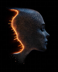 Aufkleber - A stylized human head rendered as a complex geometric lattice, glowing with modern symmetry and