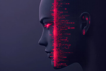 Aufkleber - A futuristic human profile embedded with glowing symmetrical tech lines and angular interior