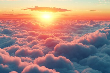 Aufkleber - Sunrise over fluffy clouds creates a stunning sky view at dawn