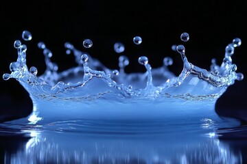 Aufkleber - Water droplets create a stunning splash in a vibrant blue background during a serene moment of nature