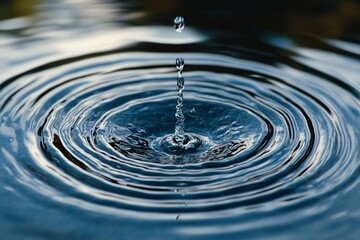 Fototapete - Ripples created by a single drop of water falling into a calm lake during the afternoon