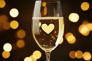 Aufkleber - Sparkling drink served in a glass highlighting love with a heart in the background, creating a warm celebration atmosphere for special occasions