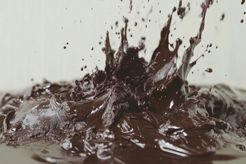 Aufkleber - Chocolate splashes create dynamic patterns in a kitchen setting during a culinary demonstration