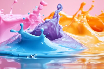 Aufkleber - Colorful paint splashes creating dynamic patterns on water surface during a vibrant artistic display