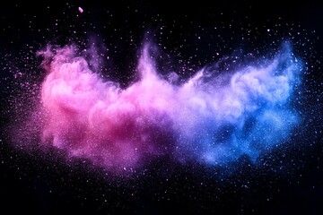 Poster - Colorful swirling cloud of powder creating a mesmerizing abstract visual on a black background
