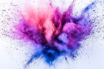 Poster - Colorful explosion of powder creates vibrant patterns on a white background during a creative art session in daylight