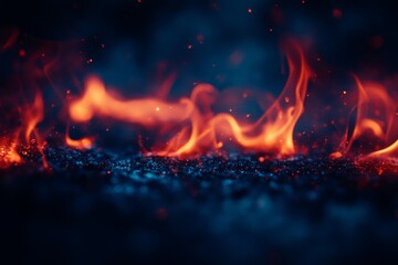 Aufkleber - Flames dance on a dark surface creating a stunning display of light and heat in a nighttime setting
