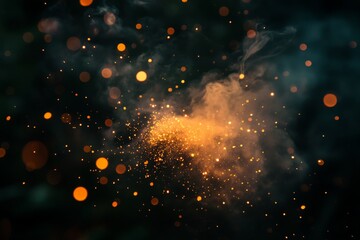 Poster - Vivid display of orange particles swirling in dark background at nighttime event showcasing magical atmosphere