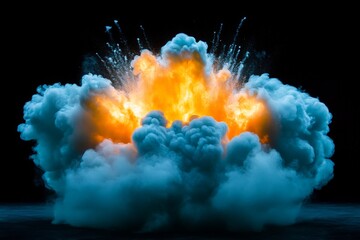 Aufkleber - Vibrant explosion bursts into colorful clouds of smoke in a dark environment