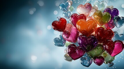 Poster - Colorful heart decorations abstract background digital artwork joyful atmosphere close-up view love concept