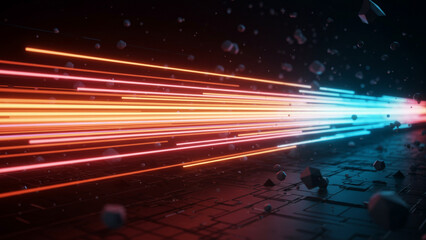 Poster - Flowing lines with digital cyberspace, 3d rendering