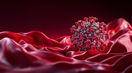 Poster - Covid-19 virus close-up laboratory setting scientific image red background macro view health awareness