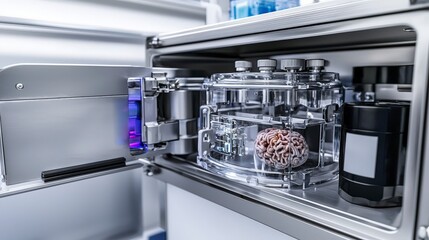 Poster - Exploring brain preservation technology in a futuristic lab innovative equipment and environment