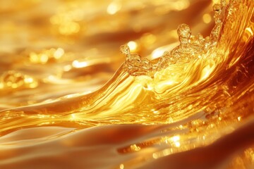 Aufkleber - Golden water waves reflecting sunlight in a serene setting by a lake during late afternoon
