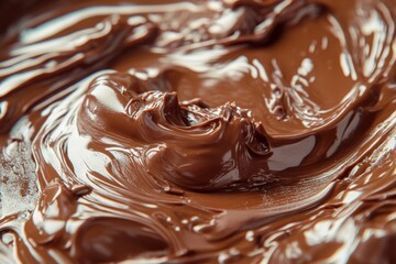 Poster - Melted chocolate swirls create a rich, glossy texture in a warm baking bowl during dessert preparation