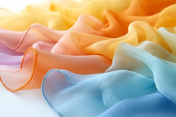 Aufkleber - Colorful sheer fabric draped elegantly with soft waves showcasing a gradient of vibrant hues
