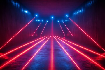 Aufkleber - Vibrant laser beams create an immersive atmosphere in a dimly lit corridor during a nighttime event
