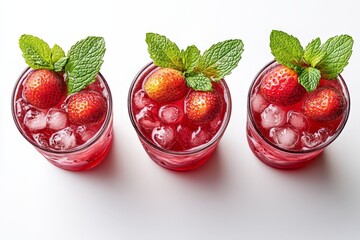 Poster - Refreshing strawberry mint drinks served over ice in clear glasses with vibrant green mint leaves