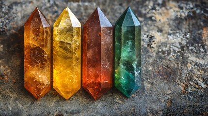 Poster - Beautiful display of three different colored crystals perfect for crystal healing themes and presentations