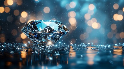 Poster - Elegant diamond resting on a table with soft light reflections perfect for auction and jewelry presentation use