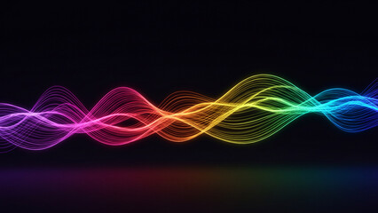 Fototapete - Against a minimalist dark background, abstract neon waves in a futuristic style present a lively and colorful texture. This glowing, flowing design captures the spirit of technology and the advancing