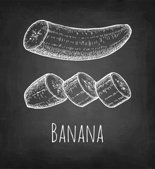 Wall Mural - peeled and sliced banana chalk sketch