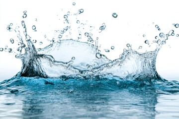 Poster - Water splashes create dynamic ripples and bubbles in clear blue liquid during bright daylight
