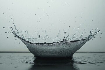 Aufkleber - Water splash captured in slow motion with droplets dispersing against a neutral background during indoor experimentation