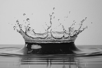 Aufkleber - Water splash captured in black and white against a minimalist background during a calm indoor setting