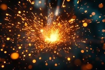 Poster - Dynamic explosion of bright sparks illuminating the dark background in an artistic display of light and energy